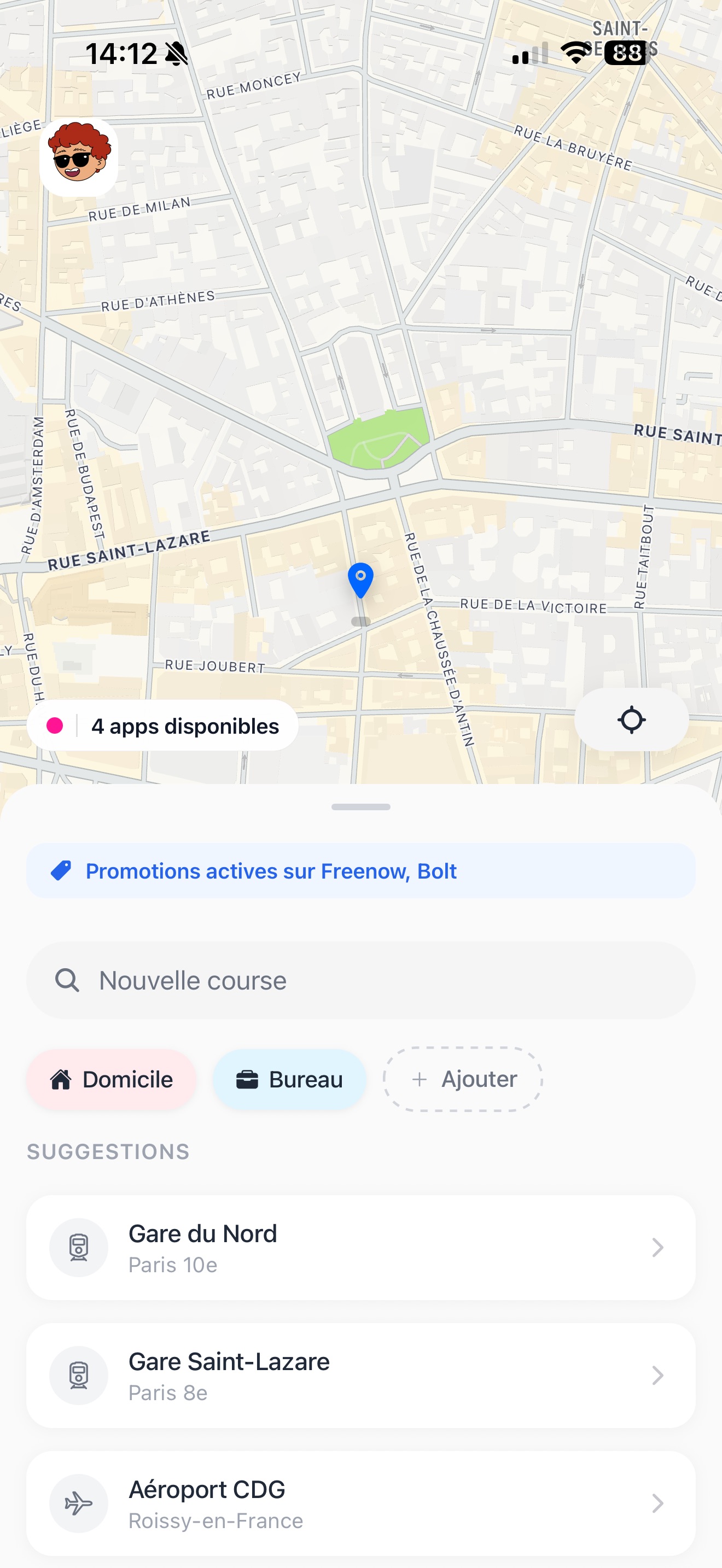 Fab showing a surge-free cheaper ride while another app is marked up